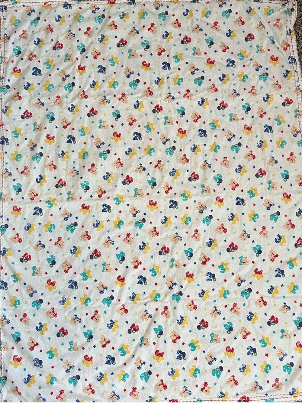 Vintage 90s Flannel Baby Blanket Circus Bears Numbers 1 2 3